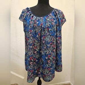LC Lauren Conrad Blue Floral Blouse